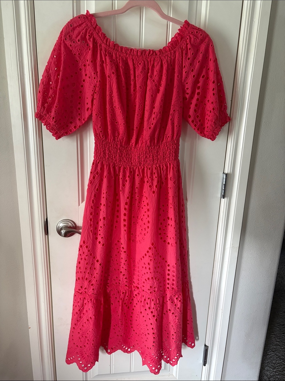Betsey Johnson Coral Red Eyelet Midi Dress